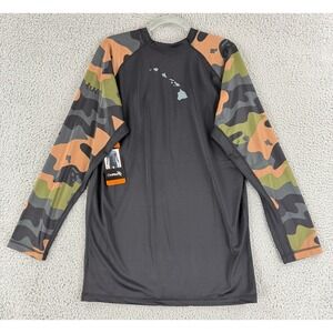 DaHui Rash Guard Mens XXL Grey Camo Long Sleeve Swim Shirt Hawaii Graphic NWT